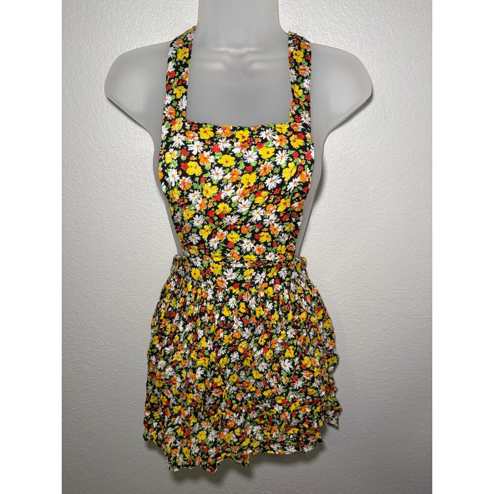 Feathers Black Floral Halter Apron Skirt - Size S (fits like XS)